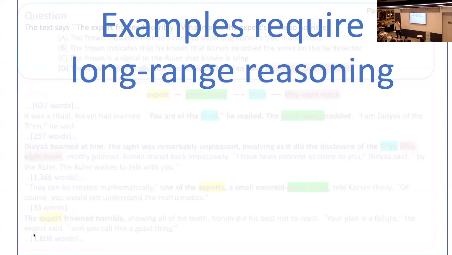Examples require long-range reasoning